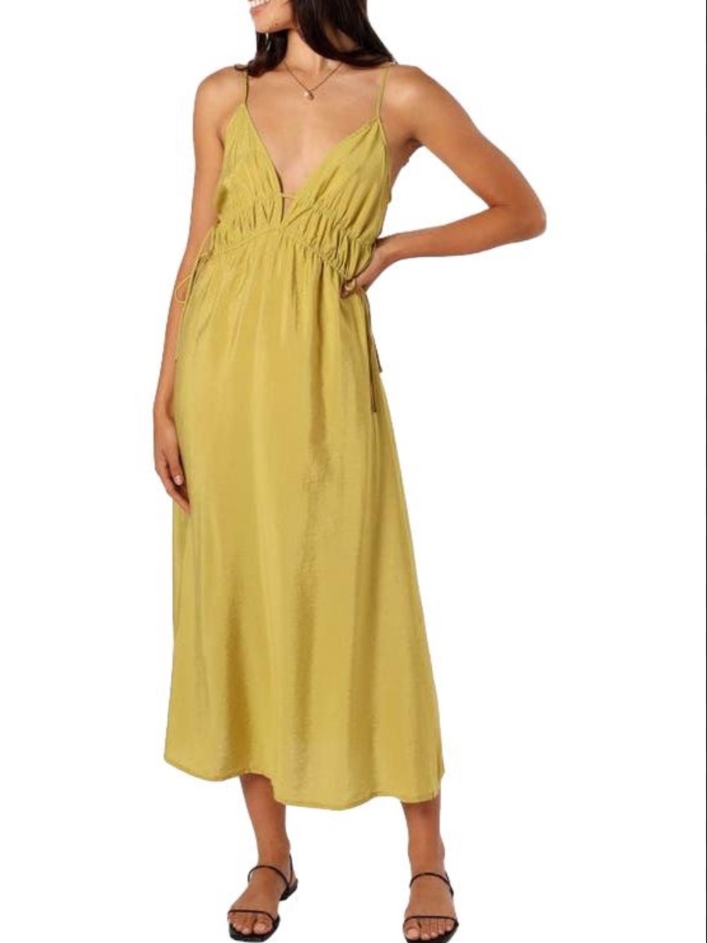 H&M Sleeveless V-Neck Midi Dress in Mustard